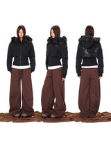 Graffiti Back Faux Fur Puffer Jacket