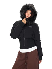 Graffiti Back Faux Fur Puffer Jacket