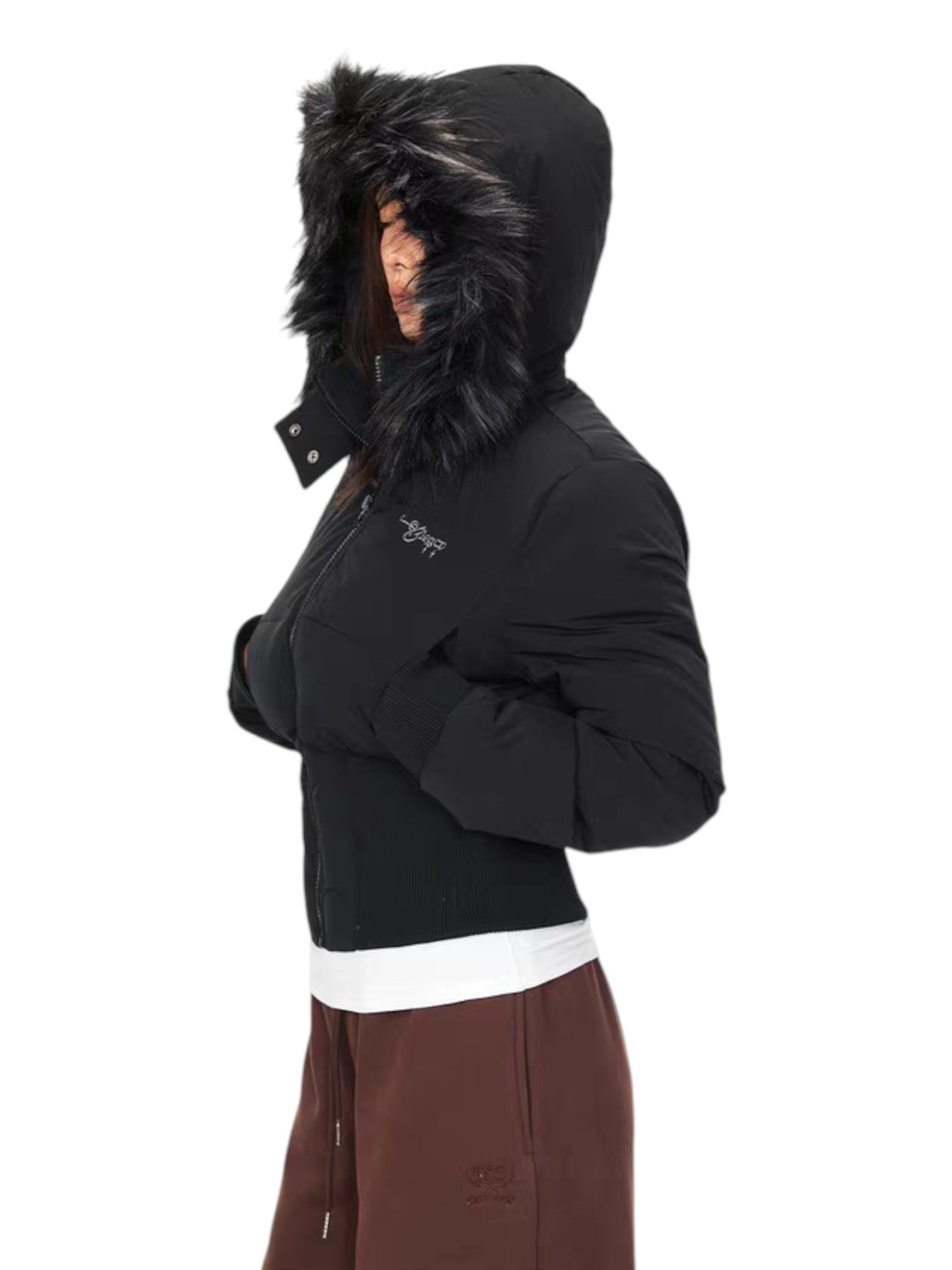 Graffiti Back Faux Fur Puffer Jacket