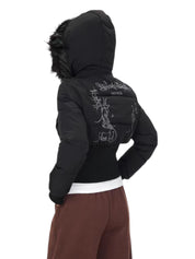 Graffiti Back Faux Fur Puffer Jacket