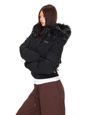 Graffiti Back Faux Fur Puffer Jacket
