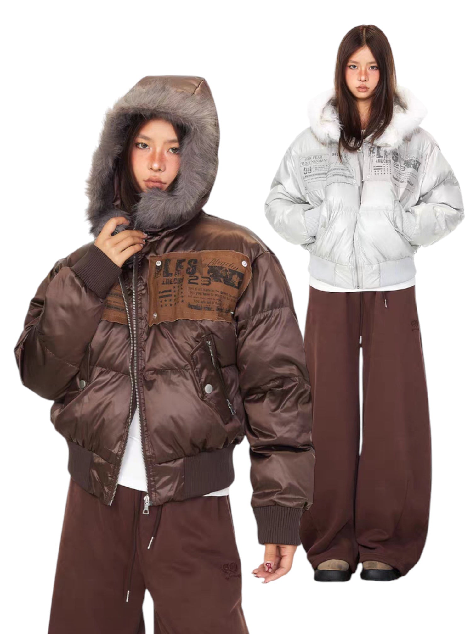 Urban Archive Embroidered Fur-Hood Puffer Jacket