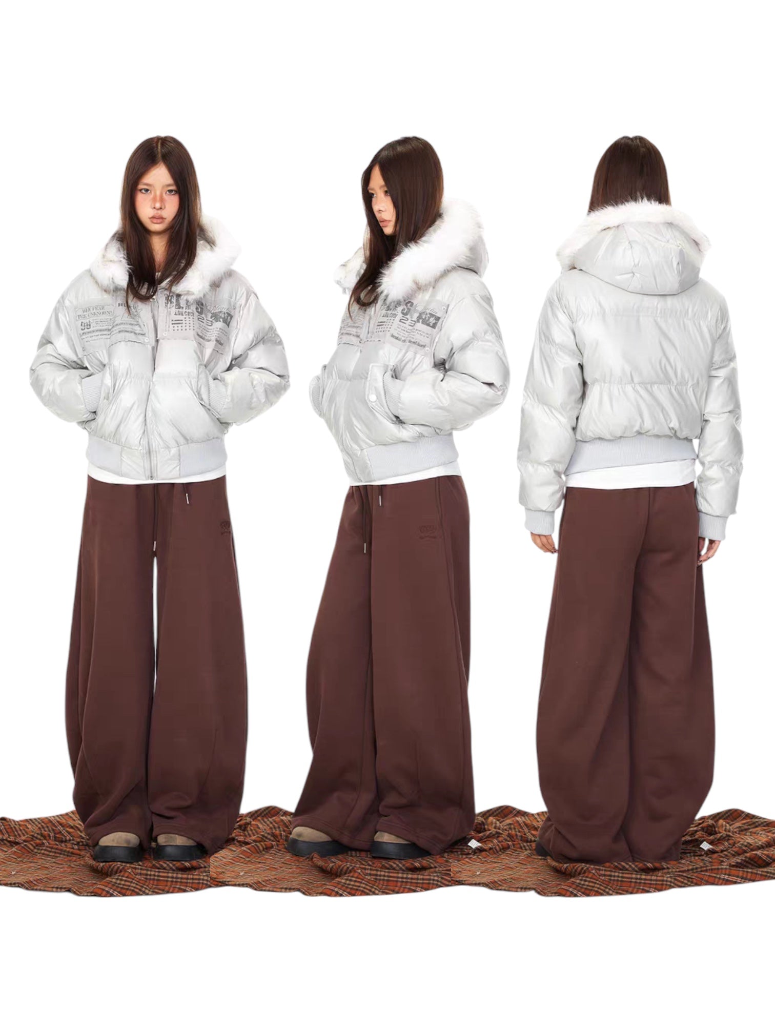Urban Archive Embroidered Fur-Hood Puffer Jacket