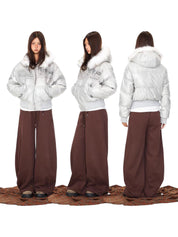 Urban Archive Embroidered Fur-Hood Puffer Jacket