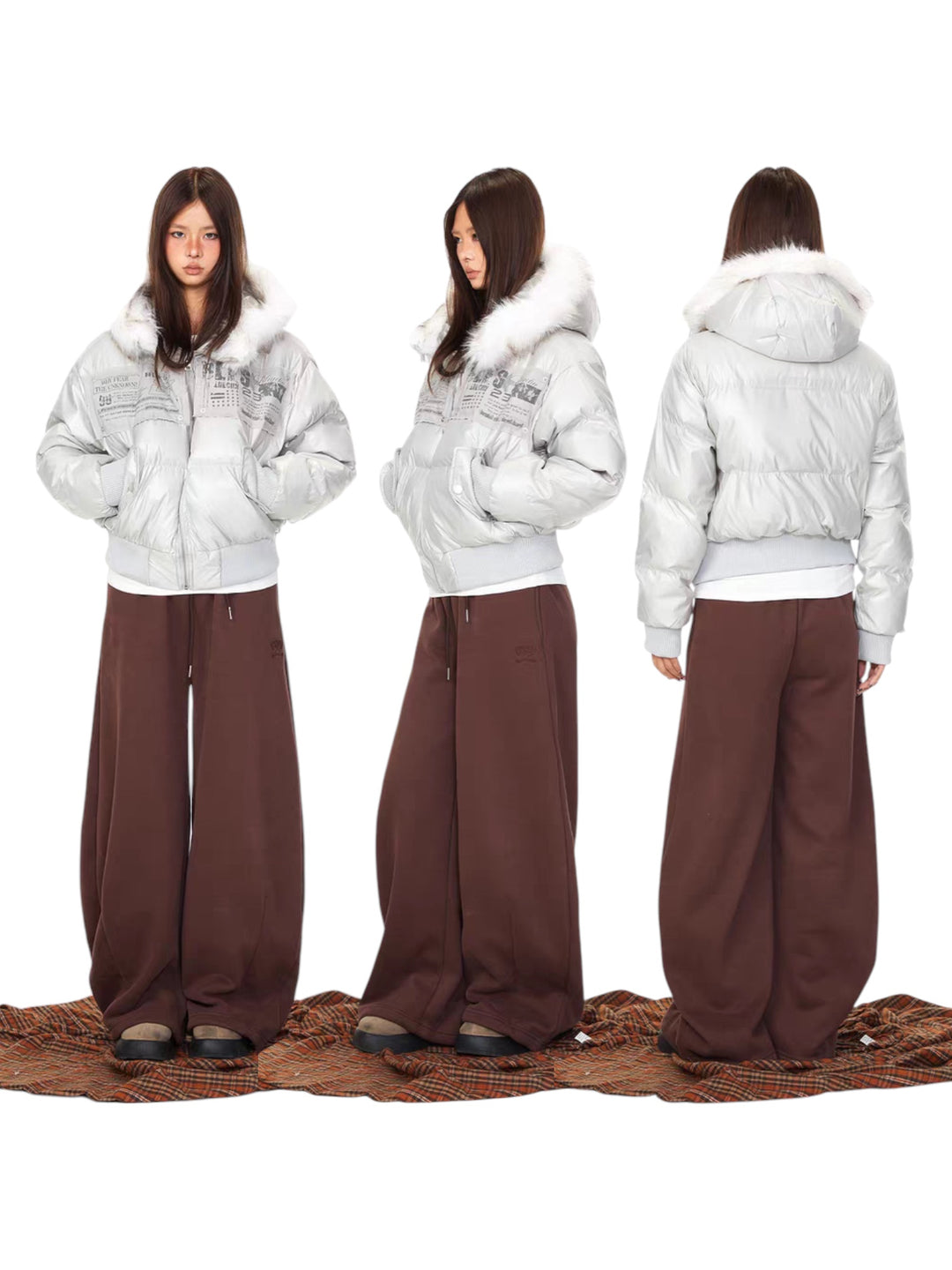 GKIKZ URBAN ARCHIVE EMBROIDERED FUR-HOOD PUFFER JACKET