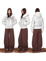 Urban Archive Embroidered Fur-Hood Puffer Jacket