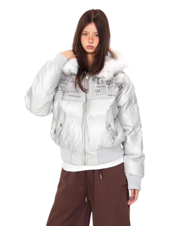 GKIKZ URBAN ARCHIVE EMBROIDERED FUR-HOOD PUFFER JACKET