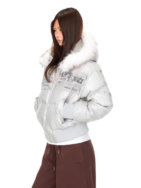 GKIKZ URBAN ARCHIVE EMBROIDERED FUR-HOOD PUFFER JACKET