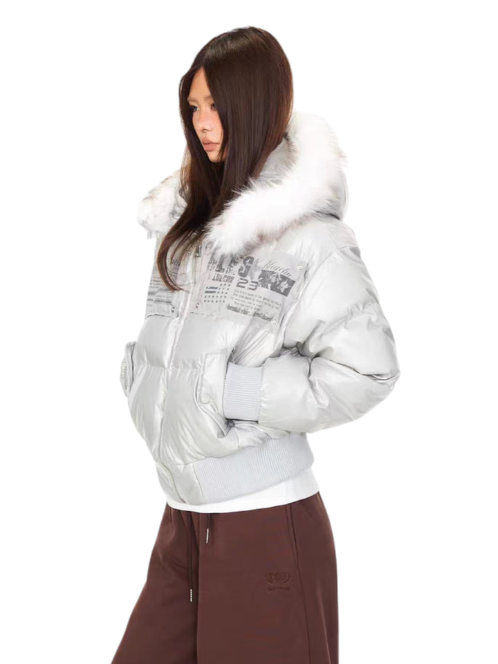 GKIKZ URBAN ARCHIVE EMBROIDERED FUR-HOOD PUFFER JACKET