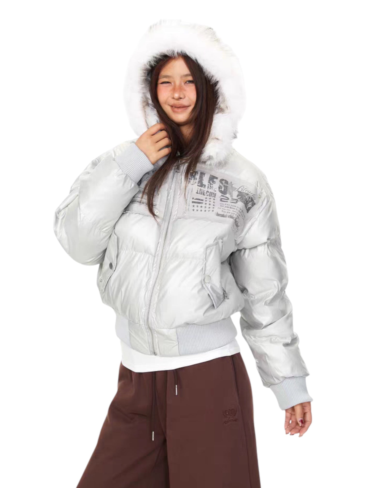 Urban Archive Embroidered Fur-Hood Puffer Jacket