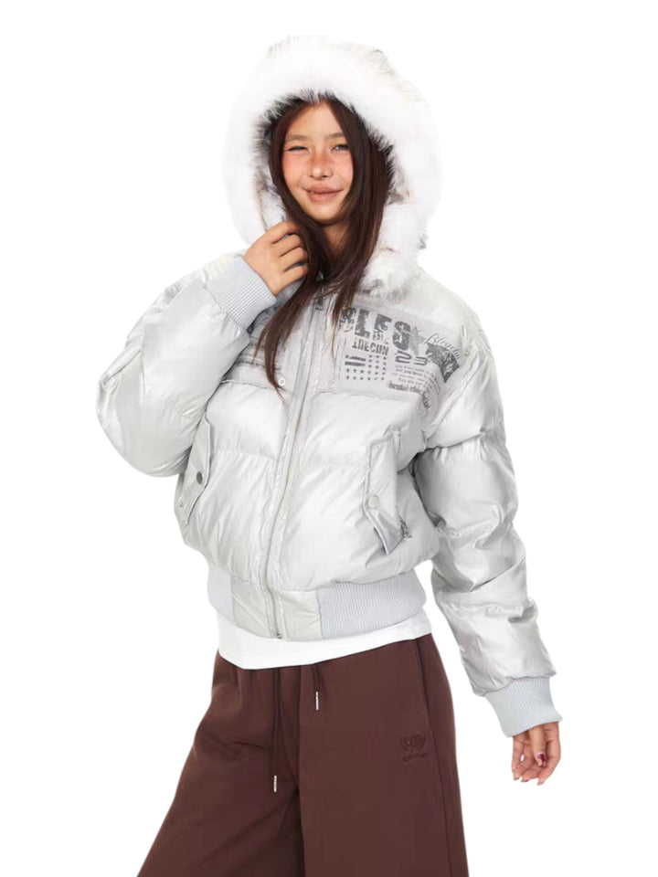 GKIKZ URBAN ARCHIVE EMBROIDERED FUR-HOOD PUFFER JACKET