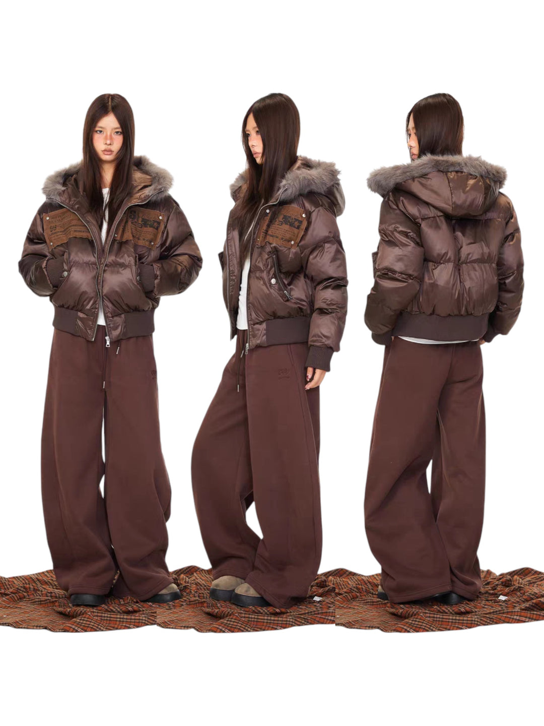 GKIKZ URBAN ARCHIVE EMBROIDERED FUR-HOOD PUFFER JACKET