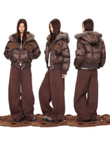 Urban Archive Embroidered Fur-Hood Puffer Jacket