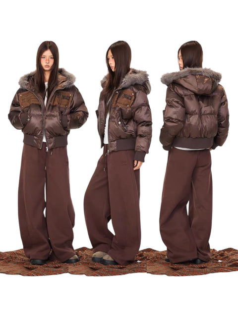 GKIKZ URBAN ARCHIVE EMBROIDERED FUR-HOOD PUFFER JACKET