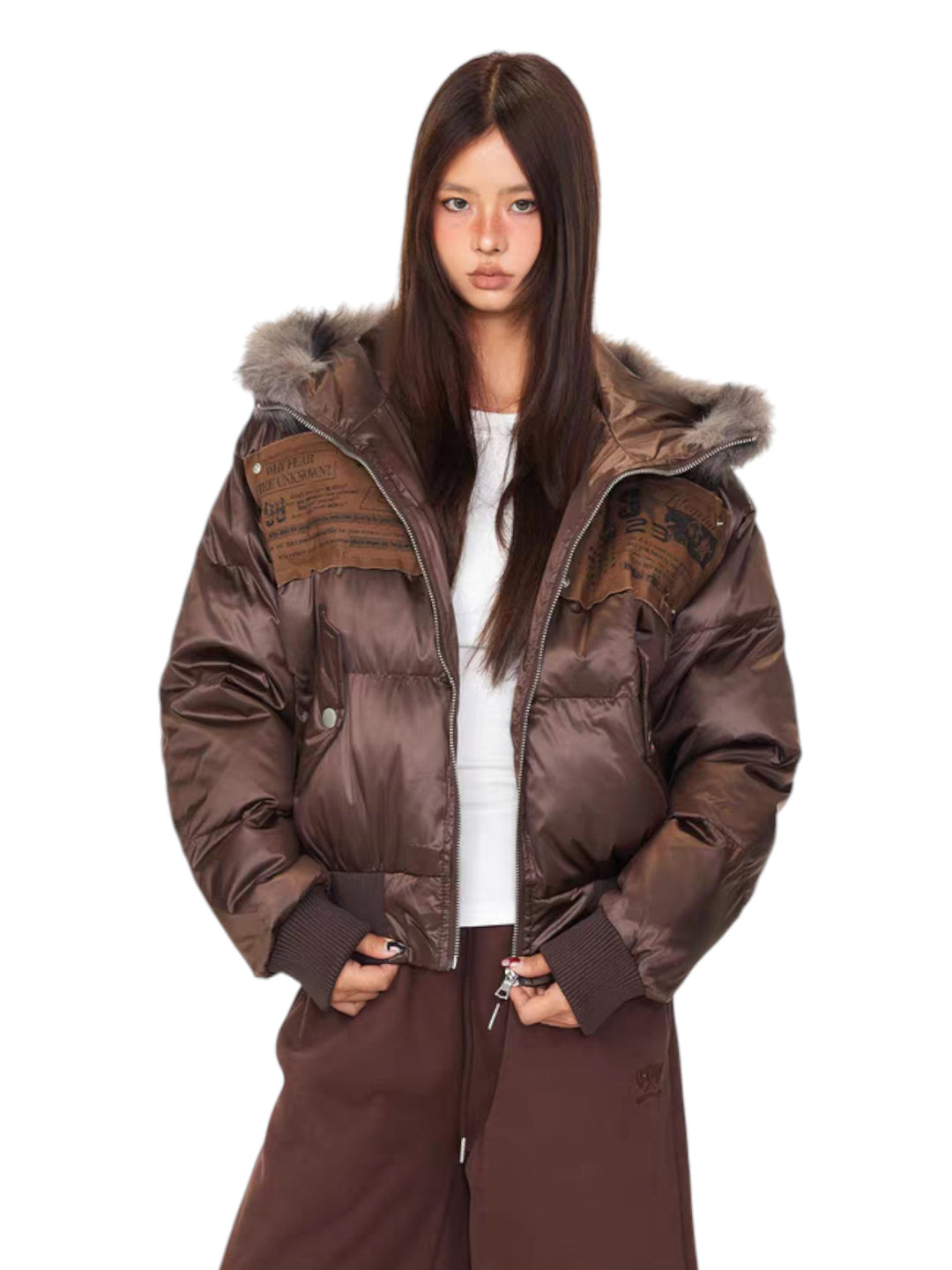 GKIKZ URBAN ARCHIVE EMBROIDERED FUR-HOOD PUFFER JACKET