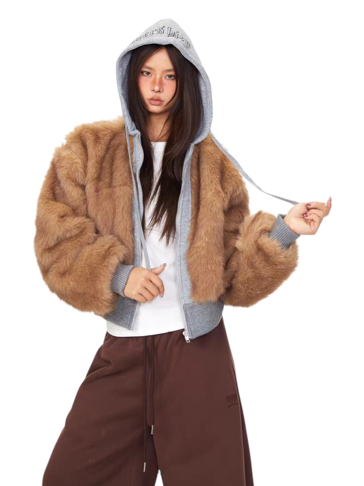 GKIKZ DOUBLE TROUBLE FAUX FUR ZIP-UP HOODIE