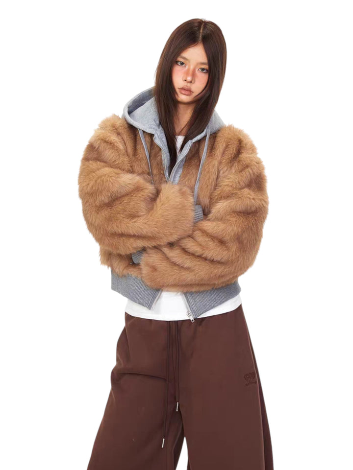 GKIKZ DOUBLE TROUBLE FAUX FUR ZIP-UP HOODIE