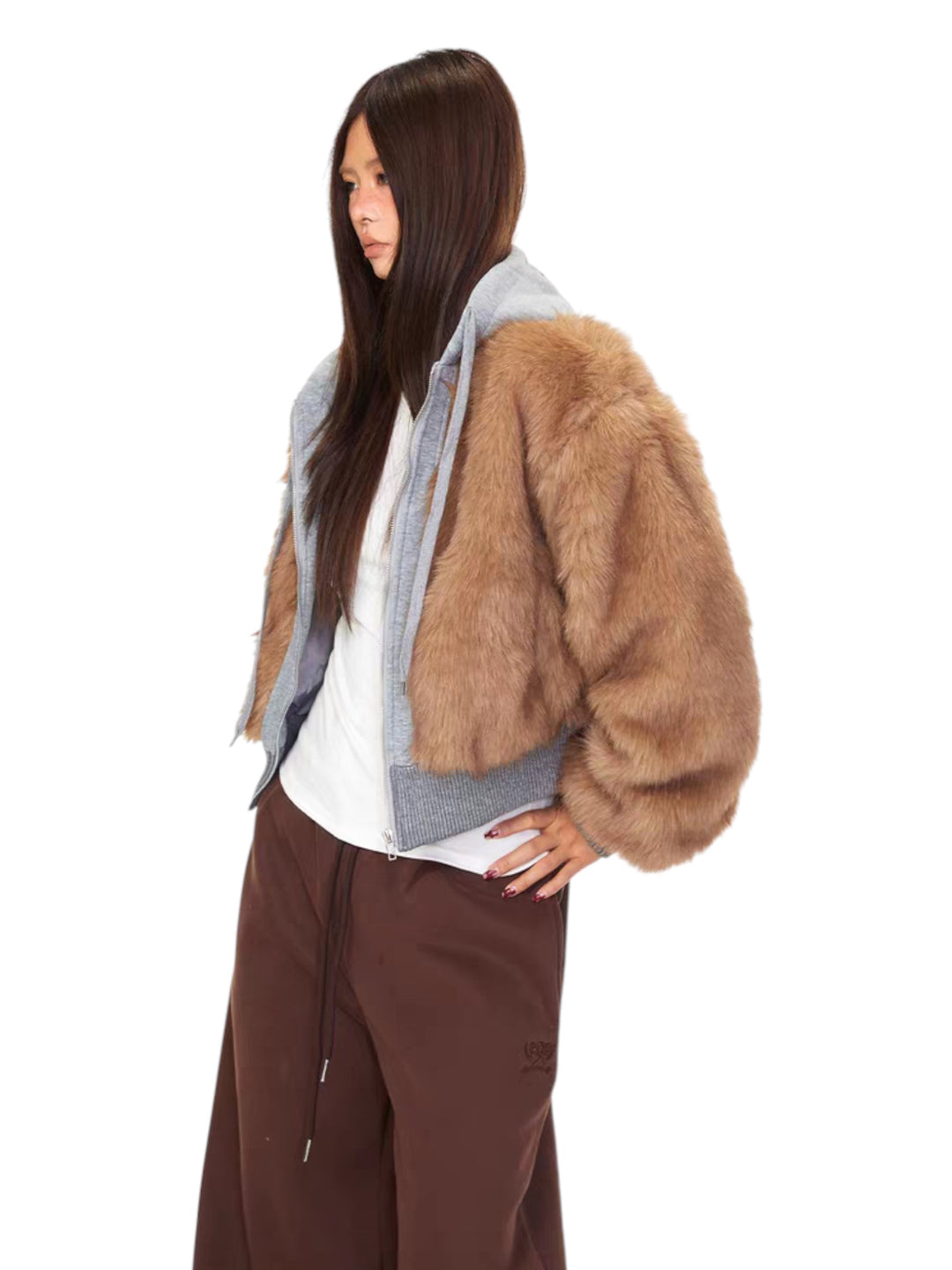 GKIKZ DOUBLE TROUBLE FAUX FUR ZIP-UP HOODIE