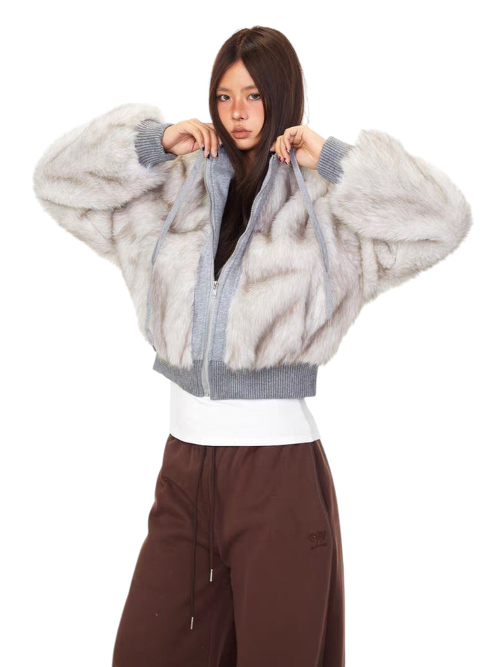 GKIKZ DOUBLE TROUBLE FAUX FUR ZIP-UP HOODIE