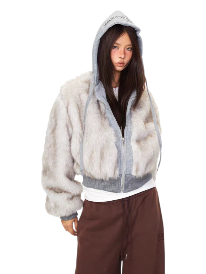 GKIKZ DOUBLE TROUBLE FAUX FUR ZIP-UP HOODIE