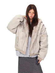 Vintage Distressed Fur Hooded Jacket