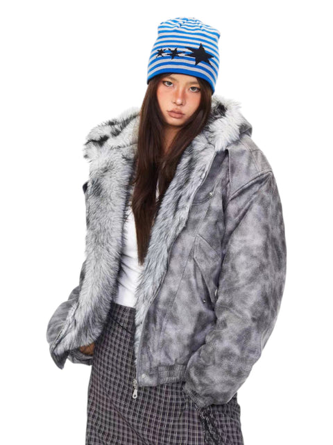 GKIKZ STORMFADE OVERSIZED FUR HOOD JACKET
