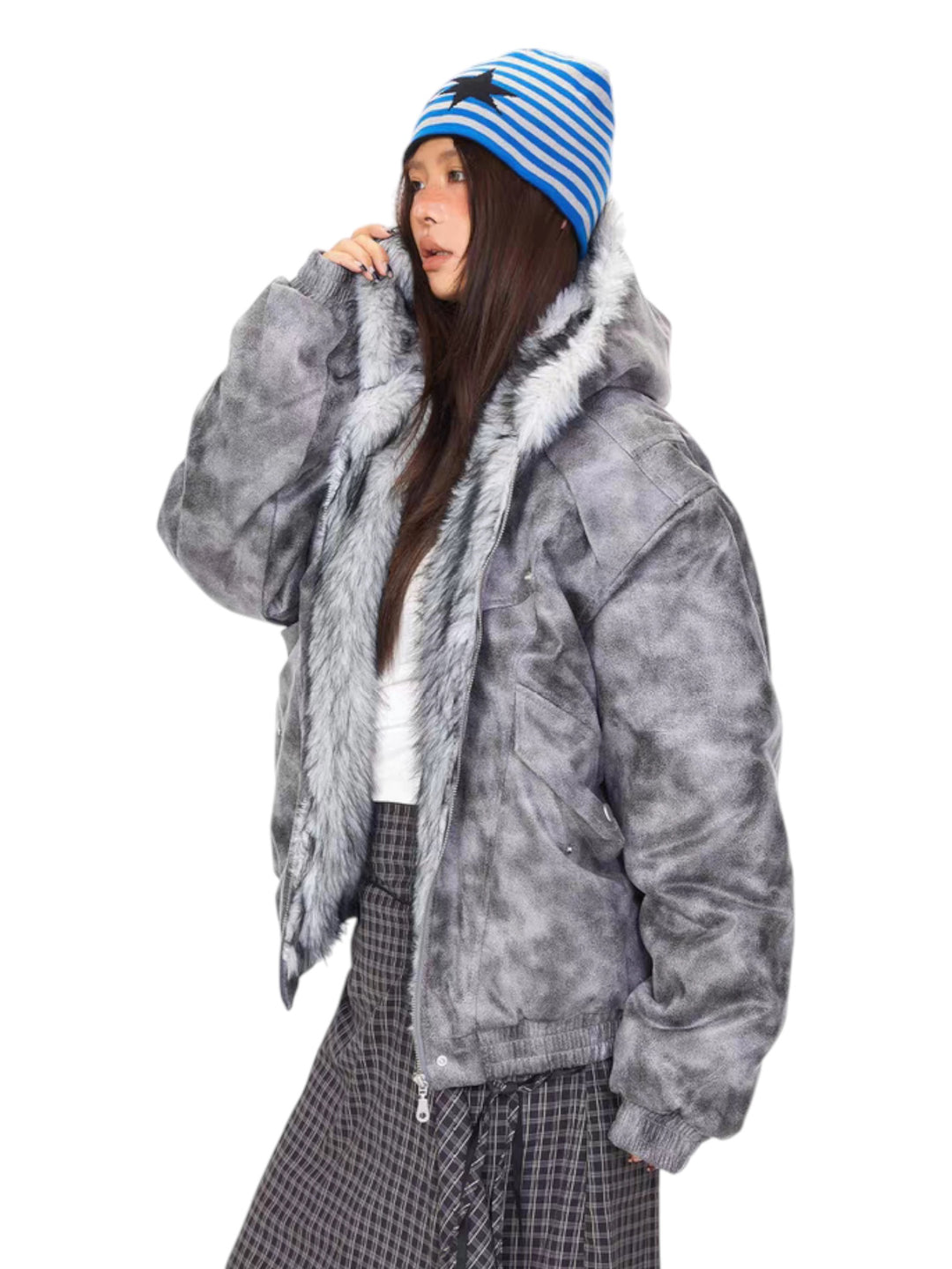 GKIKZ STORMFADE OVERSIZED FUR HOOD JACKET