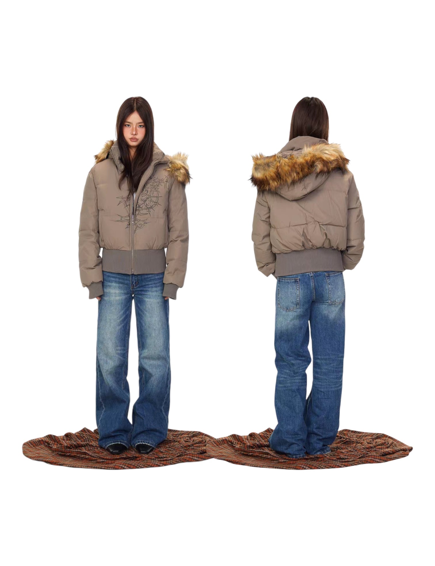 Faux Fur-Lined Cotton Hooded Puffer Jacket