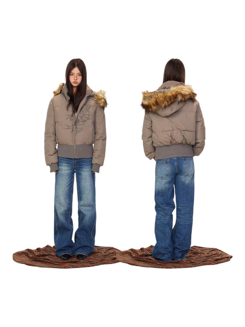 GKIKZ FAUX FUR-LINED COTTON HOODED PUFFER JACKET