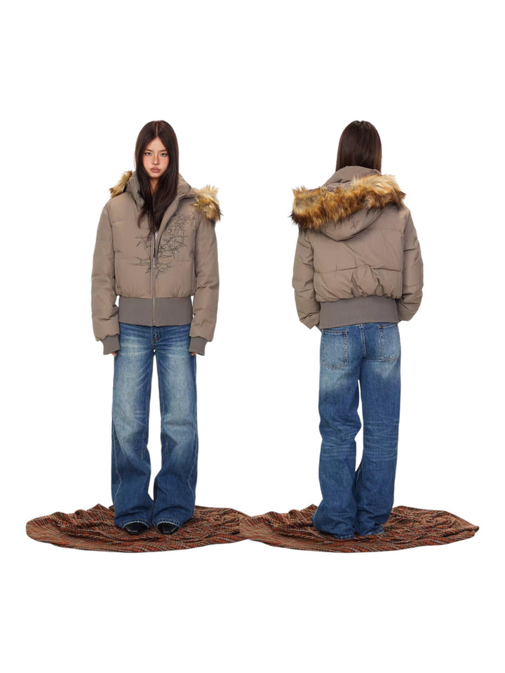 GKIKZ FAUX FUR-LINED COTTON HOODED PUFFER JACKET