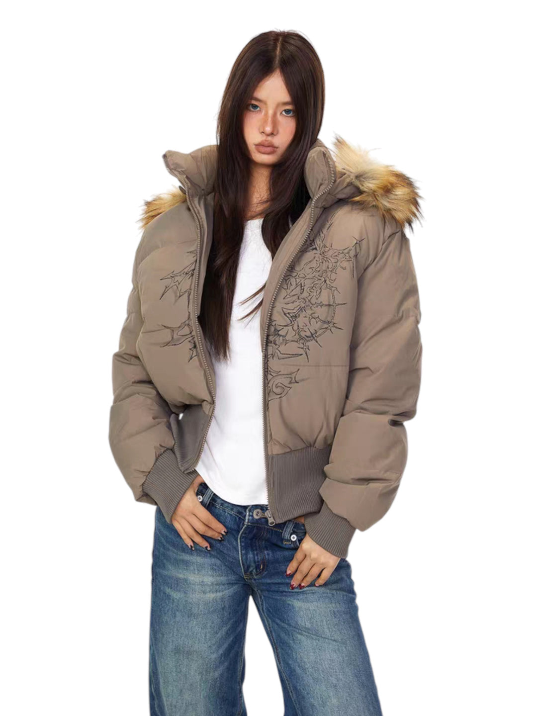 GKIKZ FAUX FUR-LINED COTTON HOODED PUFFER JACKET