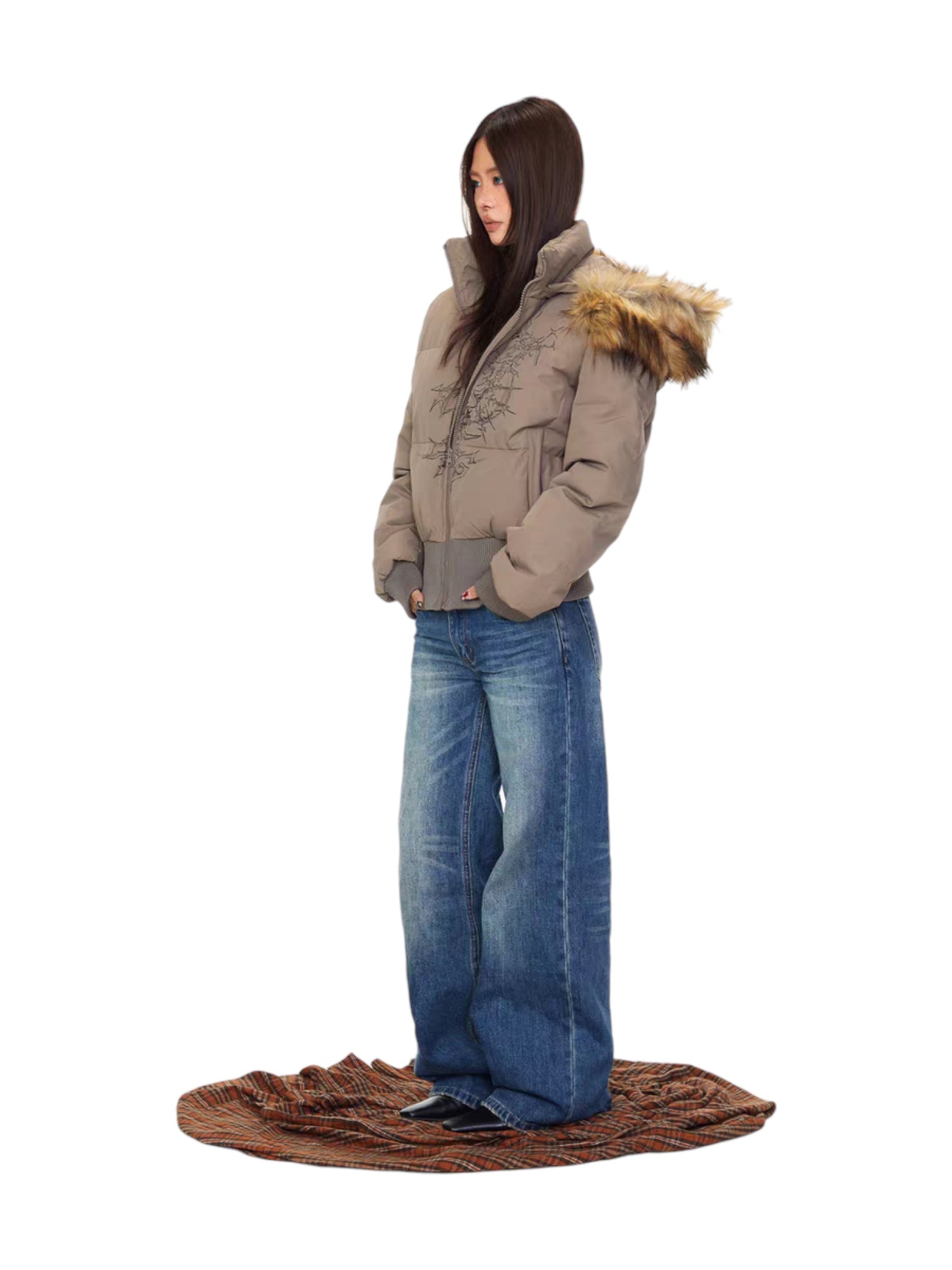 Faux Fur-Lined Cotton Hooded Puffer Jacket