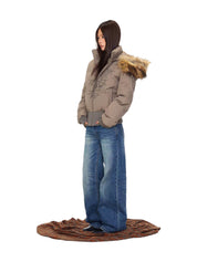 Faux Fur-Lined Cotton Hooded Puffer Jacket