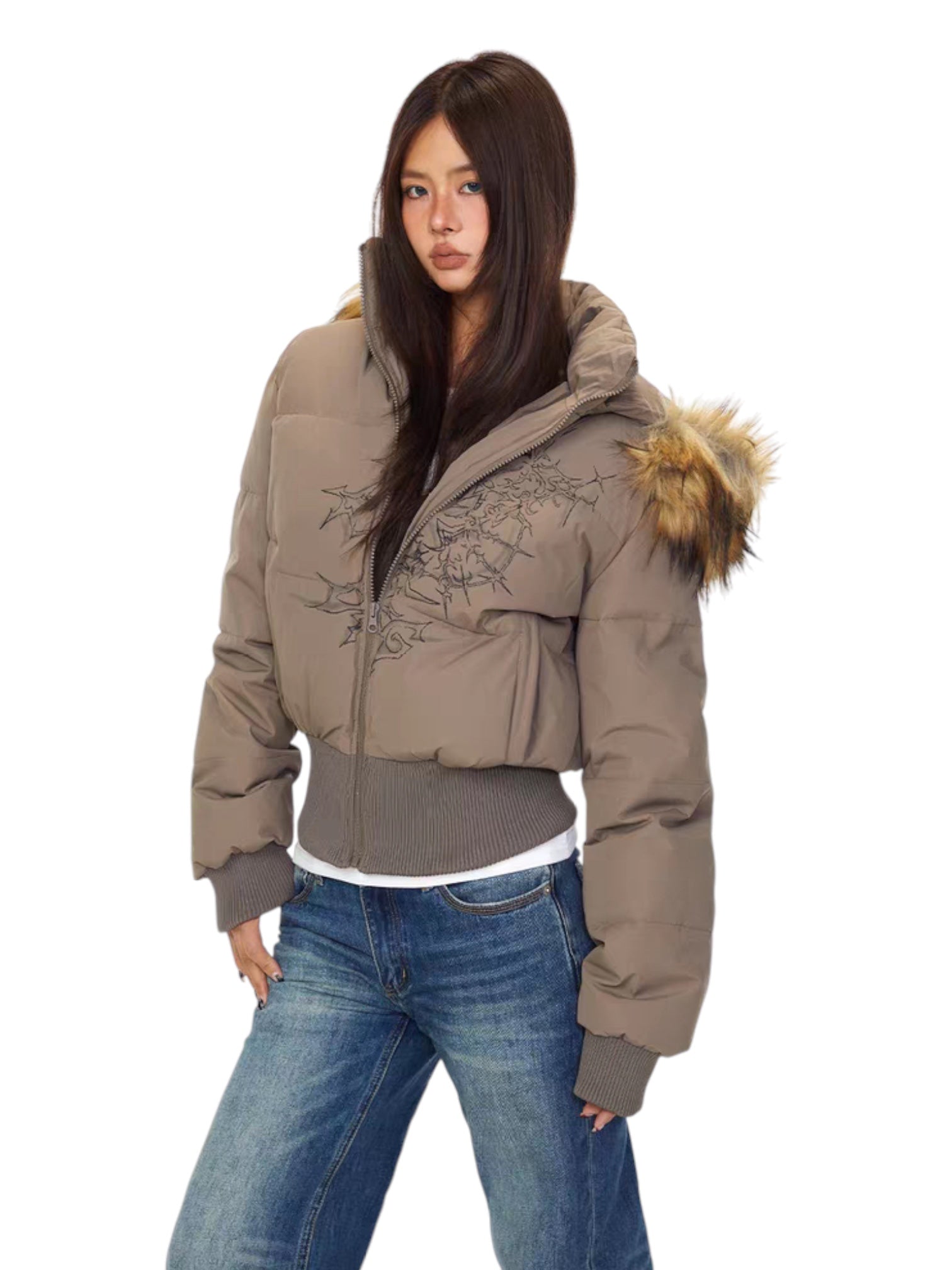 Faux Fur-Lined Cotton Hooded Puffer Jacket