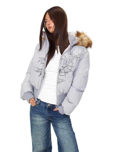 GKIKZ FAUX FUR-LINED COTTON HOODED PUFFER JACKET