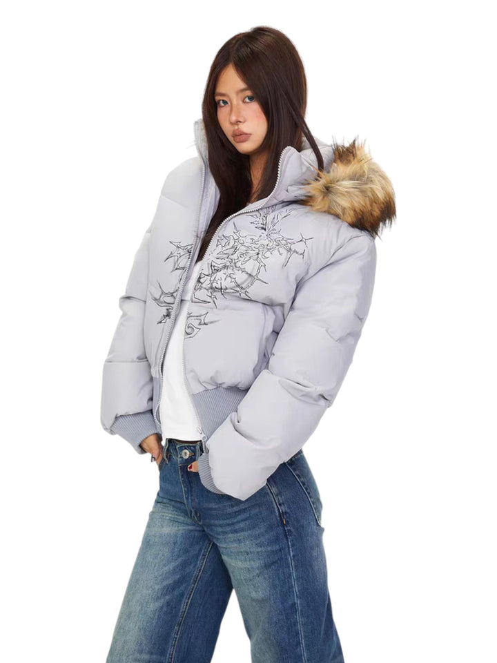GKIKZ FAUX FUR-LINED COTTON HOODED PUFFER JACKET