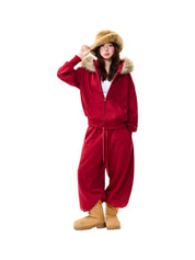 [BOGO DEAL] Fur-Hooded Cotton Street Set – Brick Red Full Body Set