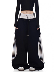 GKIKZ DUALWAIST STRIPED WIDE-LEG TRACK PANTS