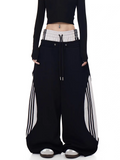 Dual-waist striped wide-leg track pants — women's streetwear