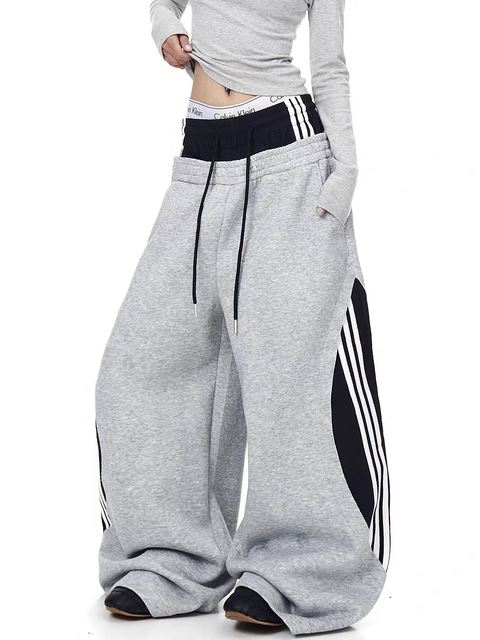 Dualwaist Striped Wide-Leg Track Pants