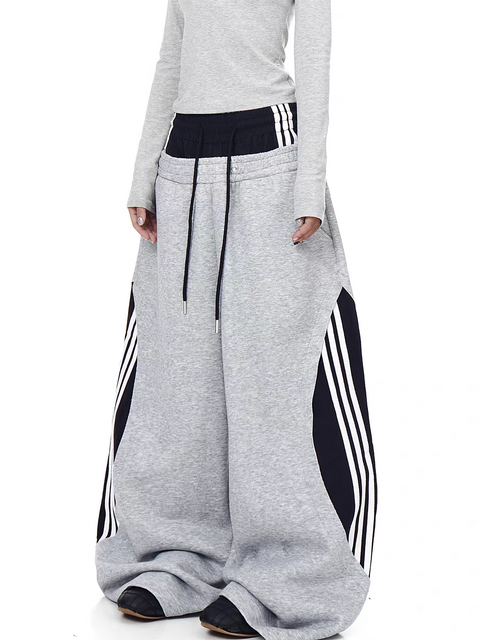 Dualwaist Striped Wide-Leg Track Pants
