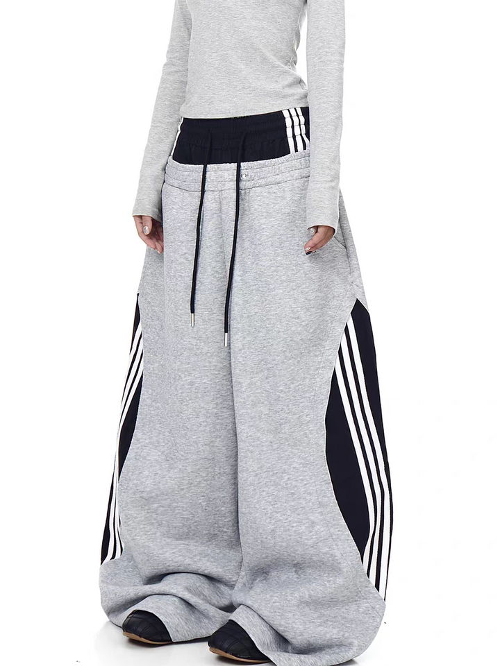 GKIKZ DUALWAIST STRIPED WIDE-LEG TRACK PANTS