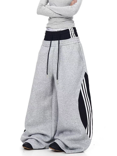 Dualwaist Striped Wide-Leg Track Pants
