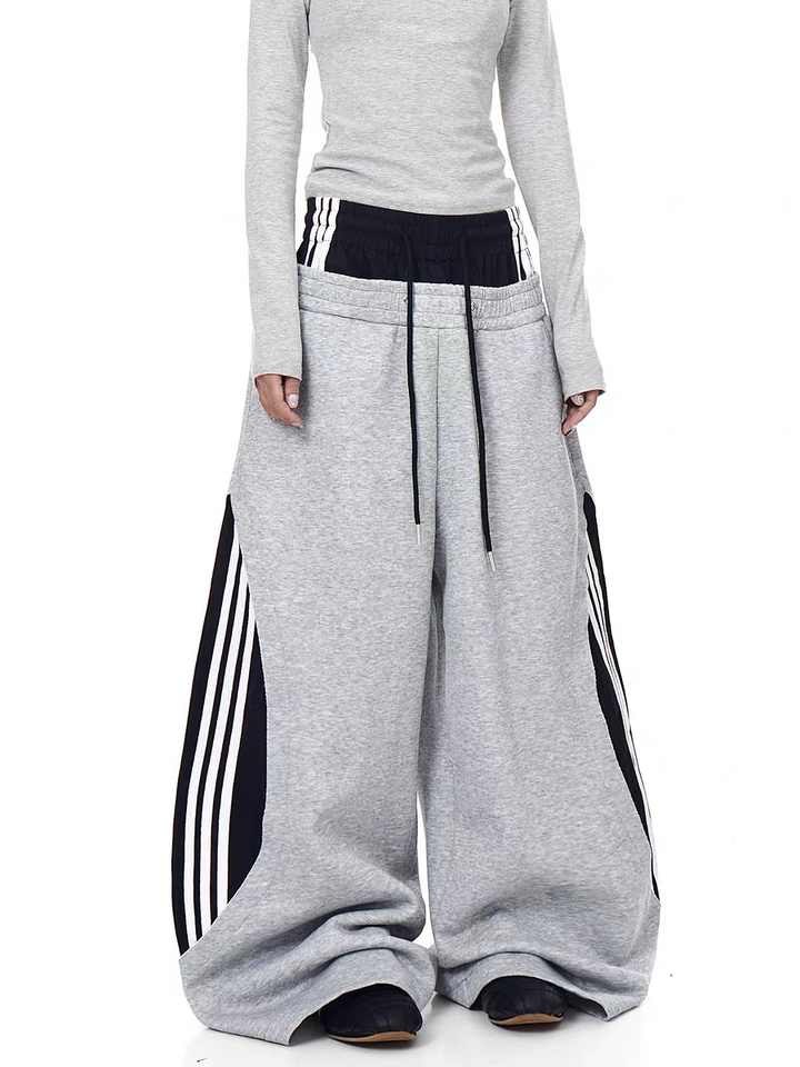 GKIKZ DUALWAIST STRIPED WIDE-LEG TRACK PANTS