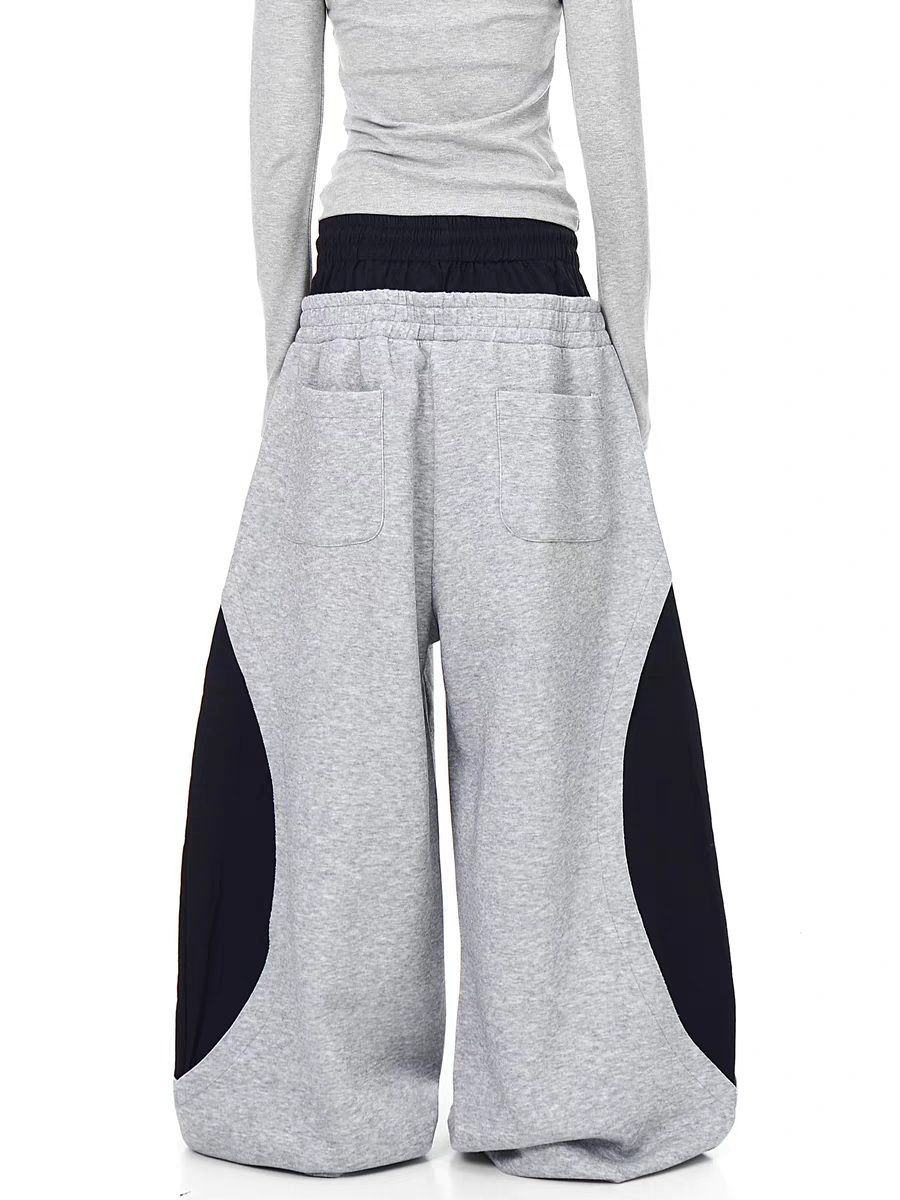 Dual-waist striped wide-leg track pants — women's streetwear