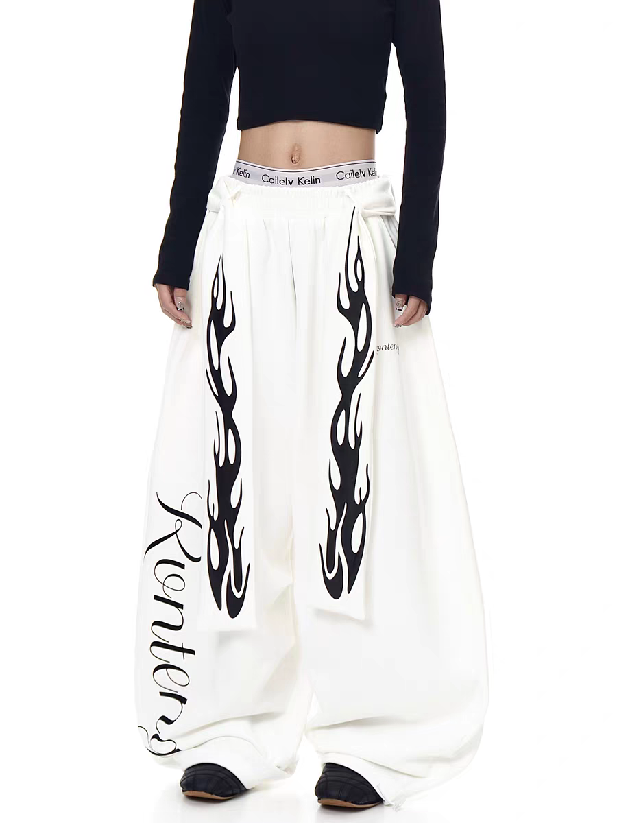 Inferno flame wide-leg pants — women's streetwear