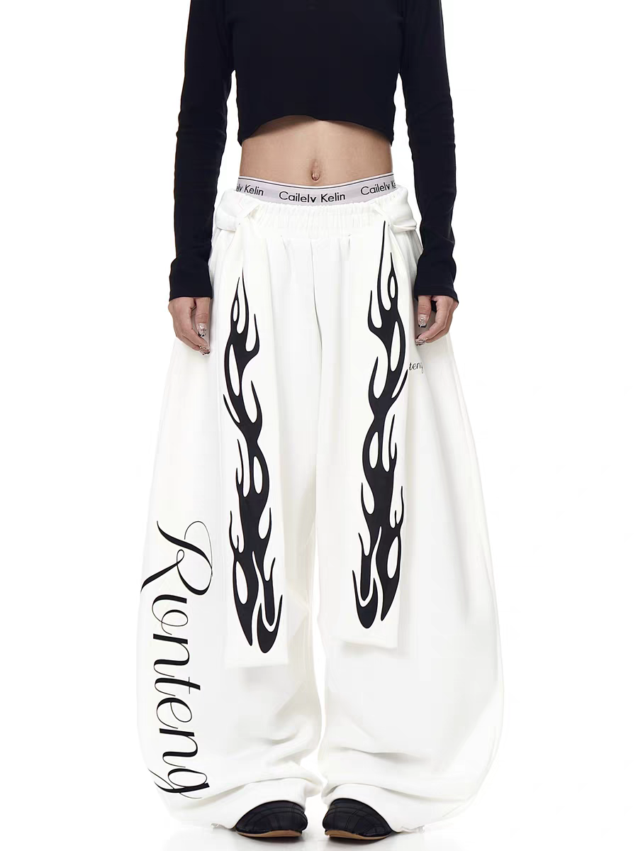 Inferno flame wide-leg pants — women's streetwear