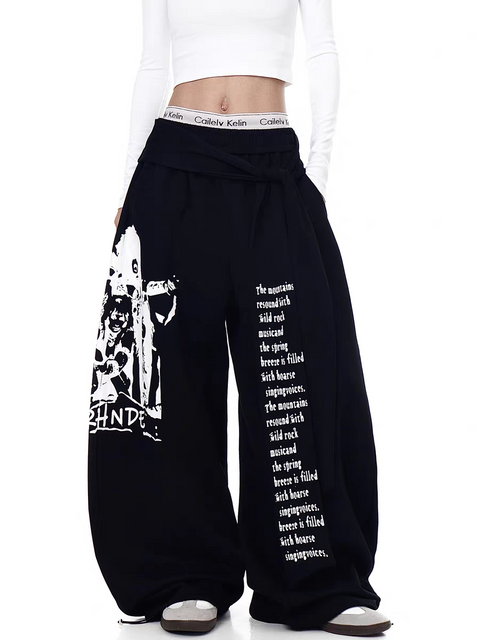 Rock Reverb Graphic Wide-Leg Pants