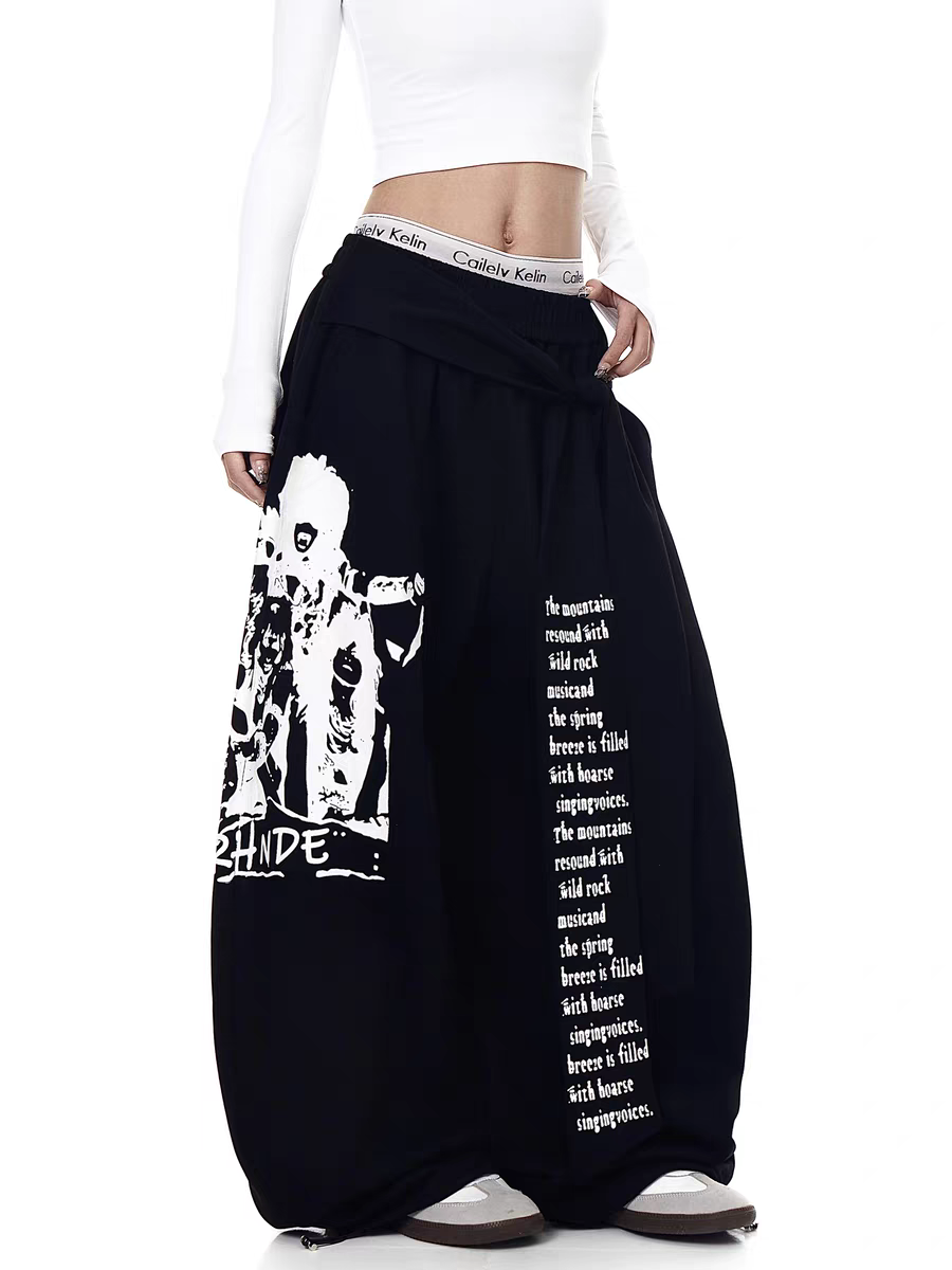 Rock Reverb Graphic Wide-Leg Pants