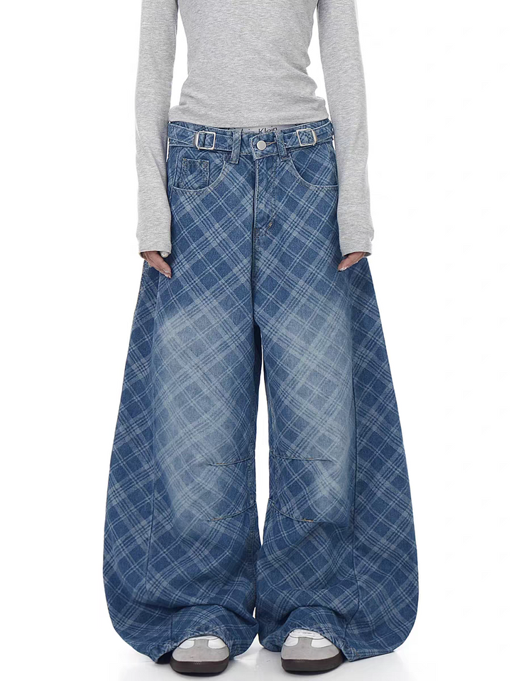 GKIKZ SHADOW GRID WIDE-LEG DENIM